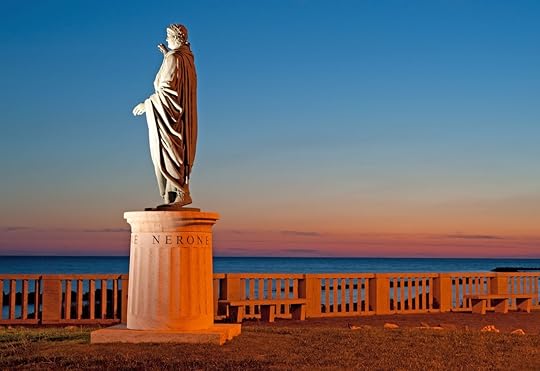 a night view of Nerone's statue in Anzio