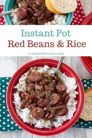 Instant Pot Red Beans and Rice served in a red Fiestaware bowl