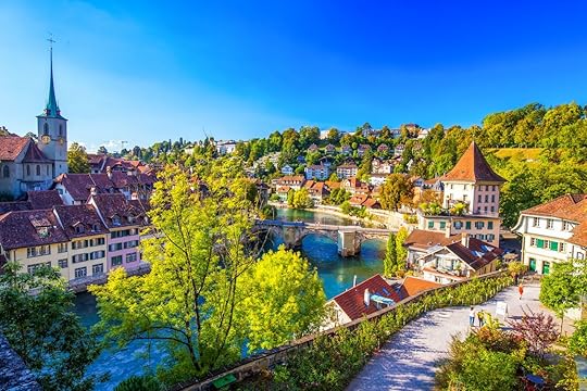 View of Bern old city center with river Aare. Bern is capital of Switzerland and fourth most populous city in Switzerland