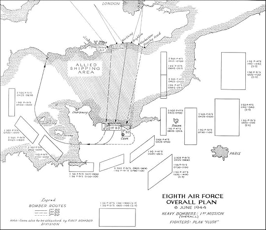 Map of the US Eighth Air Force plan for 6 June 1944 (From Sunday Punch in Normandy: The Tactical Use of Heavy Bombardment in the Normandy Invasion. Washington, DC: Center for Air Force History, 1992 (new imprint). Public domain via Hyperwar website)