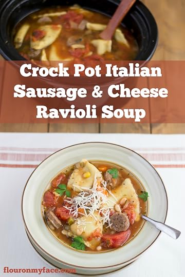 Crock Pot Italian Sausage Ravioli Soup recipe via flouronmyface.com is made with Italian sausage and cheese and frozen spinach ravioli