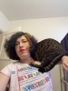Cat on shoulder, feet braced