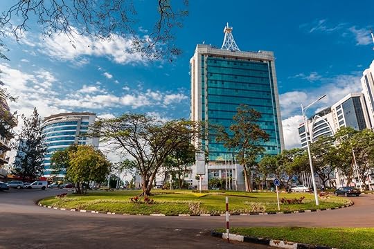 Plaza Pension and surrounding buildings at the city center roundabout in Kigali, Rwanda