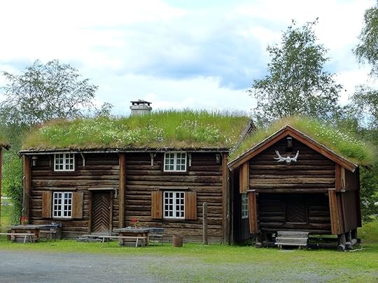 Historical timber buildings in Stiklestad National Cultural Center in Norway