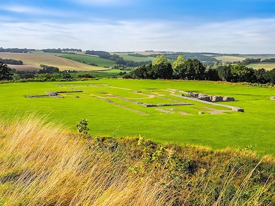 Ruins of Old Sarum Cathedral Church in the lush countryside