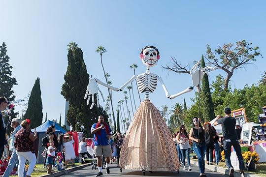 Skeleton sculpture during the Dia de los Muertos celebration at the Hollywood Forever Cemetery