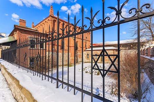 David star on fence of old Jewish synagogue in Kazimierz district of Krakow city, Poland