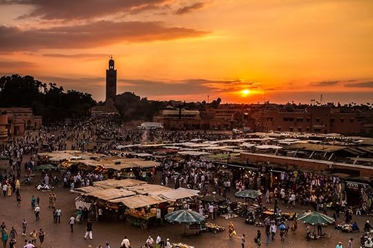Outdoor market in Morocco at sunrise