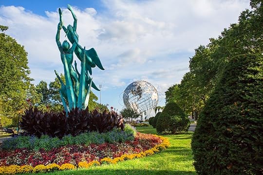 View of Flushing Meadows with sculptures in NYC