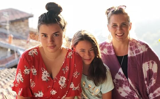 Camille, Clémentine and me on our roof terrace in Apricale, Italy.