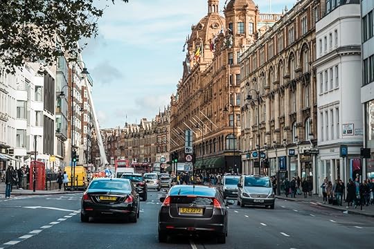 Moving cars on streets of London, UK