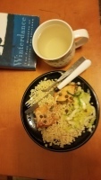 Salmon, kimchi, pasta