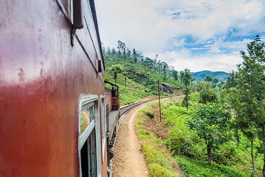 Local train rides in hills near Idalgashinna village, Sri Lanka