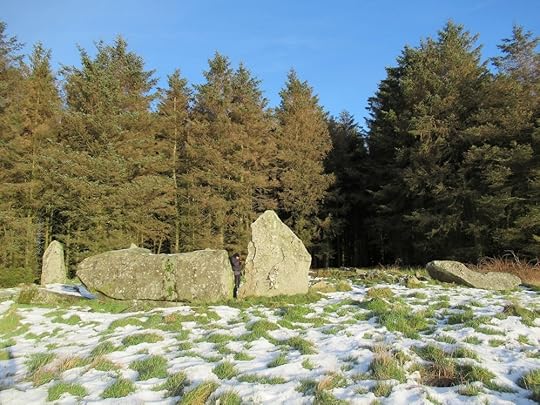 Aikey Brae stone circle in teh sun and snow
