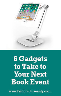 ipad stand, selling books, book events