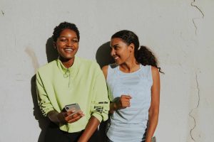 Two women talking