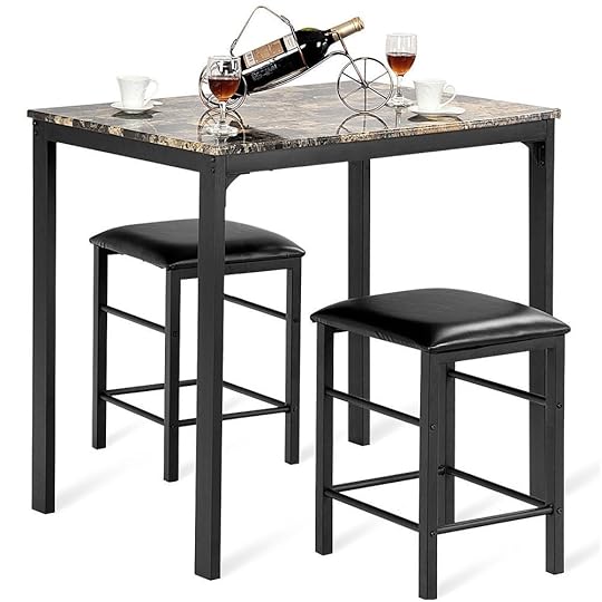3 Pcs Counter Height Dining Set Faux Marble Table 2 Chairs Bar Stool Kitchen Tables