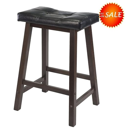 Modern Bar Stool Seat Black Leather Cushion Saddle Wood Bar Stool Kitchen Tables