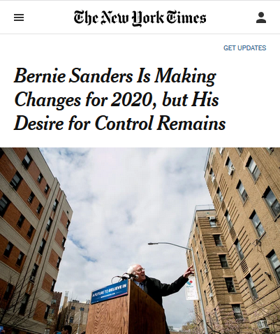 NYT: Bernie Sanders Is Making Changes for 2020, but His Desire for Control Remains