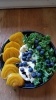 Composed salad with golden beets, burrata, blueberries, kale
