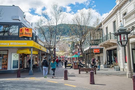 Tourist walking on the walking street of Queenstown mall, New Zealand
