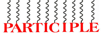Dangling Participle drawing, letters on hanging phone cords