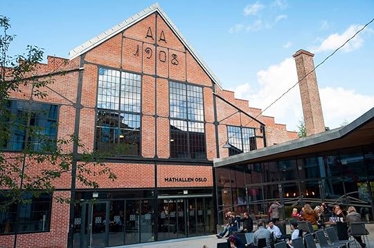 Outside a grand food hall in Oslo