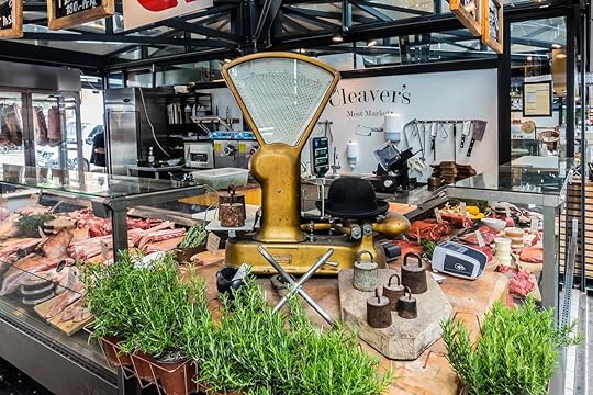 Butcher stand at a food market in Copenhagen