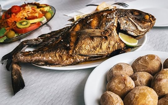 Grilled fish on plate in Tenerife, Canary Islands