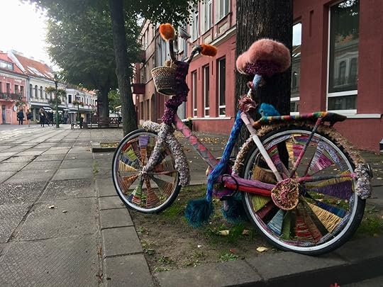 Colorful bike downtown Kaunus Lithuania
