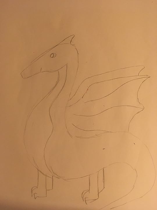 Dragon with narrow head in pencil smiling