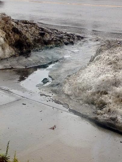 The view out the window while I wrote this AM—if you stare at it long enough you can kind of see it as a mountain range, a glacier, and a river.