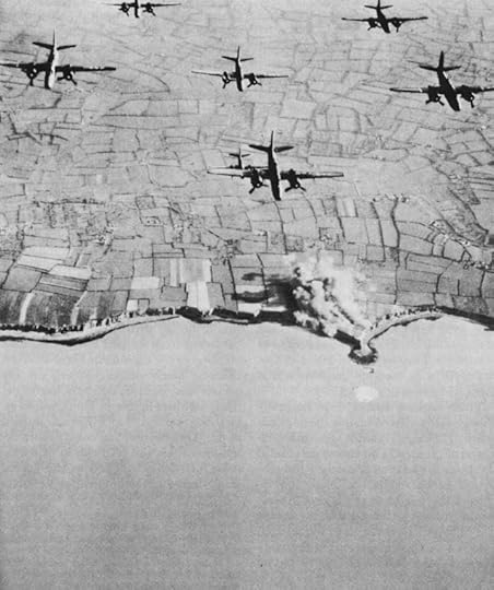 Pre-invasion Bombing of Pointe du Hoc by US Ninth Air Force A-20 light bombers, spring 1944. (US Army Center for Military History)