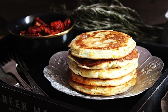 Cheese and corn pancakes with rosemary