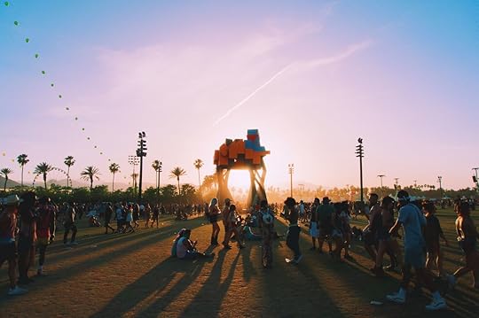 Sun setting behind art installation at Coachella,