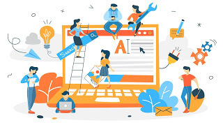graphic with people building a website