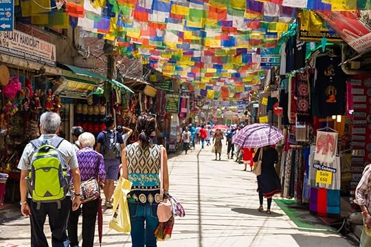 Street view in Thamel District, known as the Kathmandu Center of Tourism