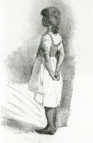 A Girl With Hands Behind Her Back (charcoal drawing) by Elizabeth Forbes