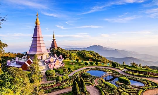Landscape of two pagoda on the top of Inthanon mountain, Chiang Mai, Thailand