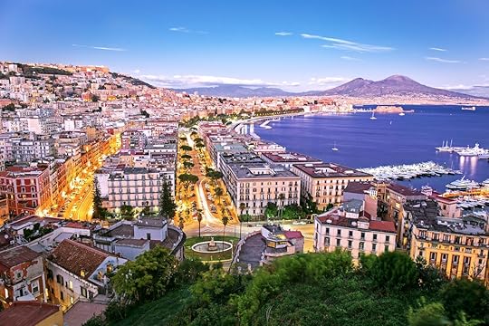Panoramic scenic view of Naples at night, Campania, Italy
