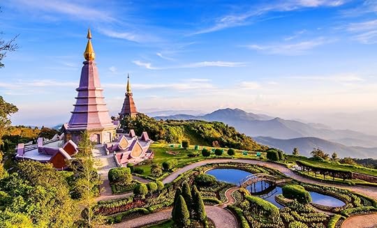 Landscape of two pagoda on the top of Inthanon mountain, Chiang Mai, Thailand