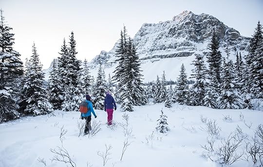 People walking in snow in Banff