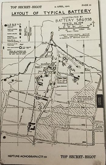 Allied map showing German gun emplacements and defenses at Pointe du Hoc, Normandy, dated 21 April 1944 and used in preparations for D-day (Imperial War Museum MH 24806)