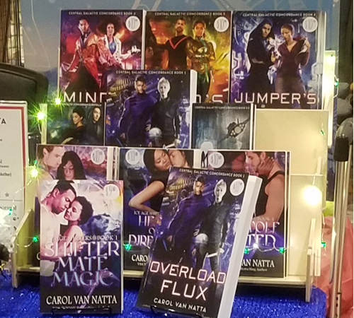 Geeky Fairy Light Addiction - book display with lights