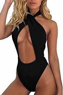 Jennyarn Womens Halter Criss Cross Front High Waist Cut Out One Piece Swimsuit