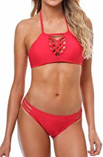 Sociala Women's Halter Strappy Hollow Out Bikini Swimsuit Two Piece Bathing Suit