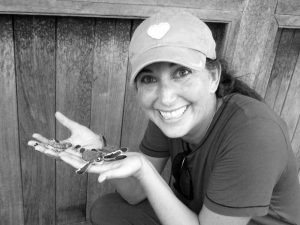 Lisa Niver with turtle black and white