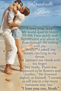 Man and woman kissing on tropical beach with quote on the side about love.