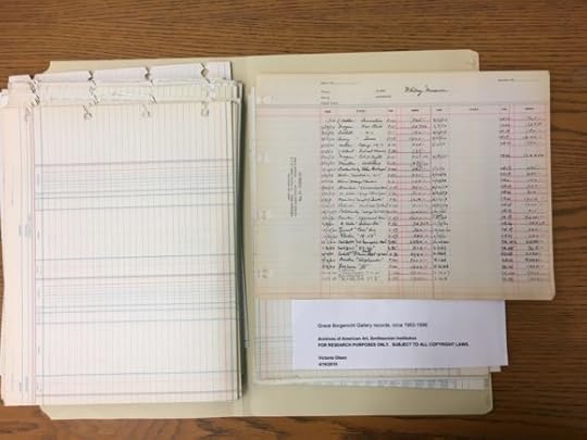 ledger page from Grace Borgenicht Gallery's sales to the Whitney Museum, 1953-68.