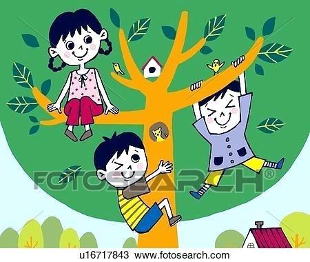 drawing for children images children playing on a tree painting illustration illustrative technique front view childrens drawing practice images